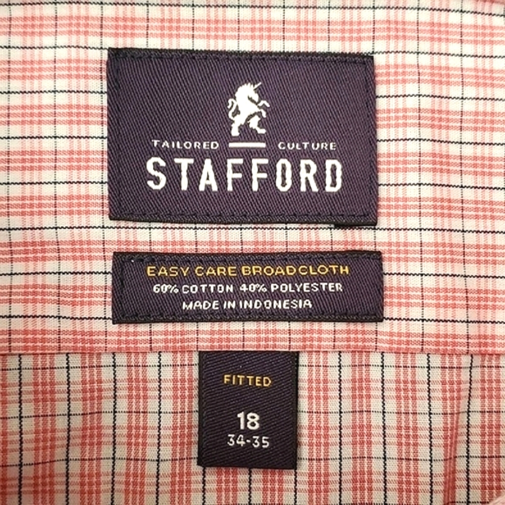 STAFFORD Men's Plaid Easy Care Broadcloth Fitted Shirt NECK SIZE:18" (SIZE: 2XL) - Picture 10 of 11